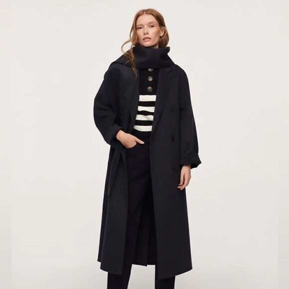 Mango Wool Blend Coat With Scarf New - Picture 11 of 16